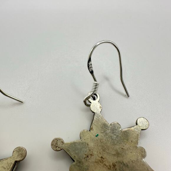 Zuni Native vintage 925 sterling silver genuine turquoise hook drop earrings - Picture 5 of 7